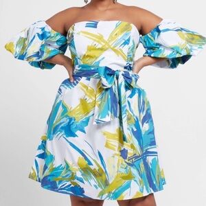 New York & Company Blue and Yellow Dress